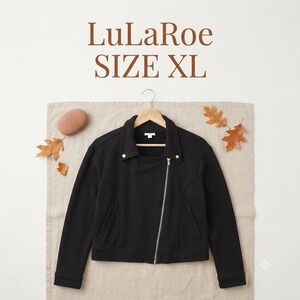 LuLaRoe Black Cotton Moto Jacket Asymmetric Zip‎ Edgy Minimalist Women's XL